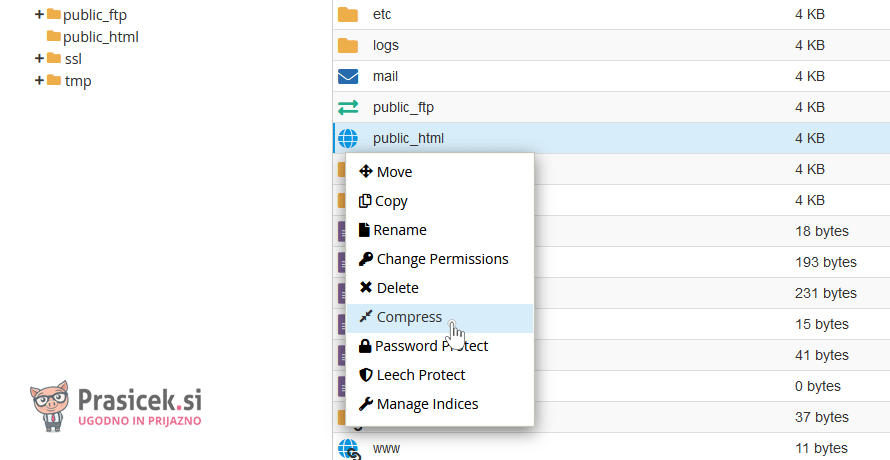 cPanel - File Manager - Kreiranje arhivske datoteke