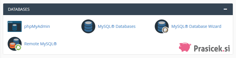 Nadzorna plošča cPanel - Databases (podatkovne baze)