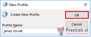 Outlook – Ustvari profil