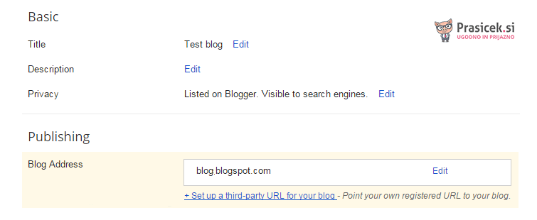 Blogger nastavitve domene